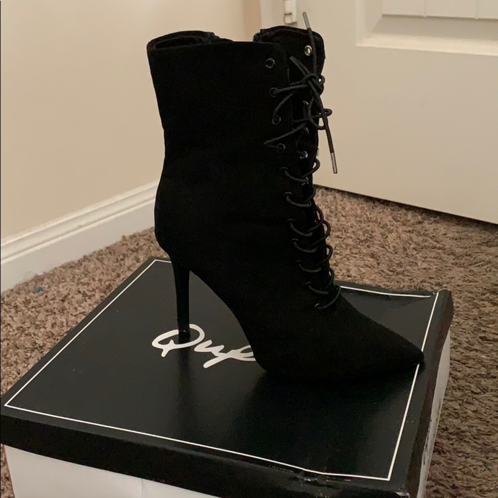 Black Suede Heel Boots